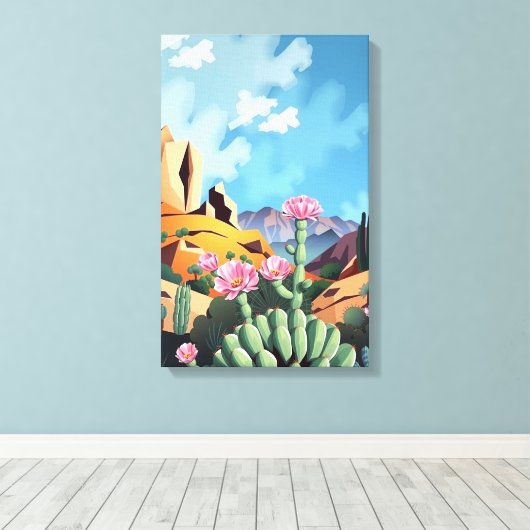 Abstract Impressionist Southwest Desert Cactus Canvas Afdruk (Insitu (Houten vloer))