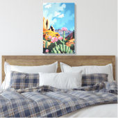 Abstract Impressionist Southwest Desert Cactus Canvas Afdruk (Insitu (Slaapkamer))