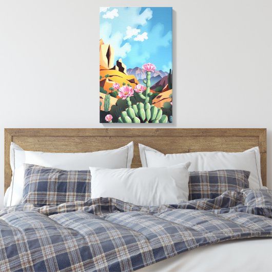 Abstract Impressionist Southwest Desert Cactus Canvas Afdruk (Insitu (Slaapkamer))