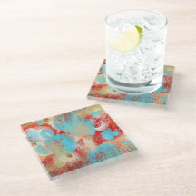 Abstract in Aqua-Blauw, Rood en Geel