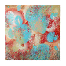 Abstract in Aqua-Blauw, Rood en Geel