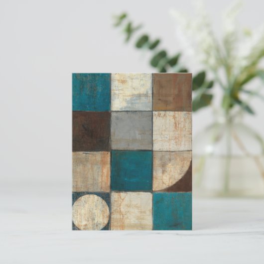 Abstract in blauw en bruin briefkaart (Staand voorkant)