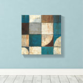 Abstract in blauw en bruin canvas afdruk (Insitu (Houten vloer))