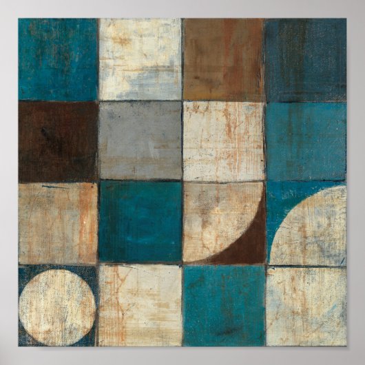 Abstract in blauw en bruin poster (Voorkant)