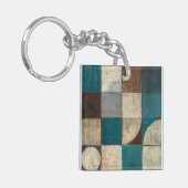 Abstract in blauw en bruin sleutelhanger (Voorkant Links)