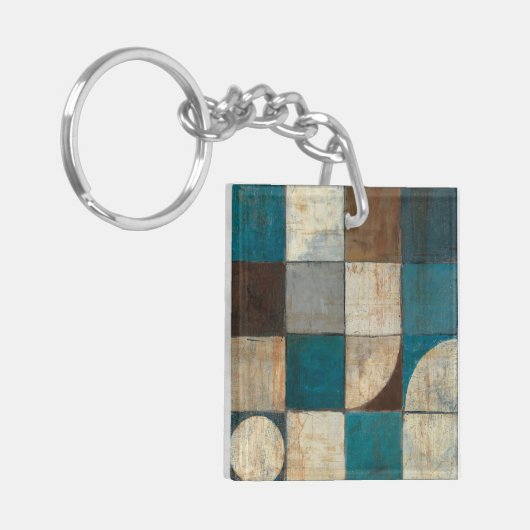 Abstract in blauw en bruin sleutelhanger (Voorkant Links)