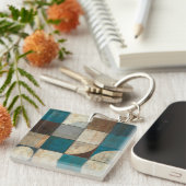 Abstract in blauw en bruin sleutelhanger (Voorkant Rechts)