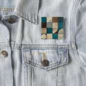 Abstract in blauw en bruin vierkante button 5,1 cm (In situ)