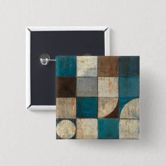 Abstract in blauw en bruin vierkante button 5,1 cm (Voorkant /achterkant)