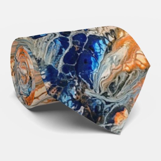 Abstract in blauw en Oranje Stropdas (Opgerold)