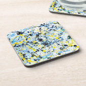 Abstract in blauw, geel en zwart bier onderzetter (Linkerzijde)