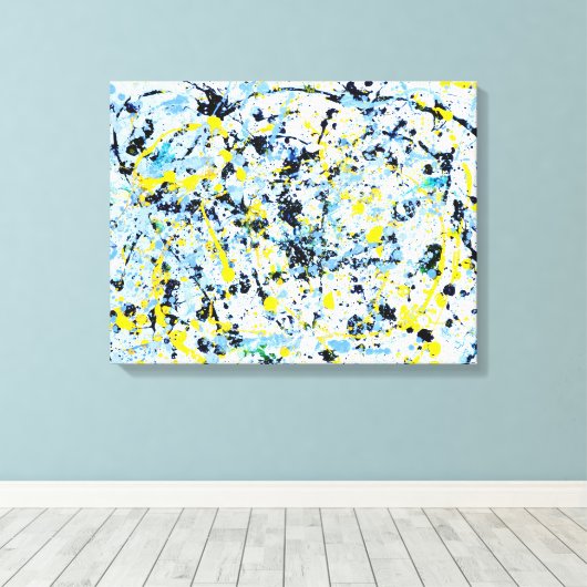 Abstract in blauw, geel en zwart canvas afdruk (Insitu (Houten vloer))
