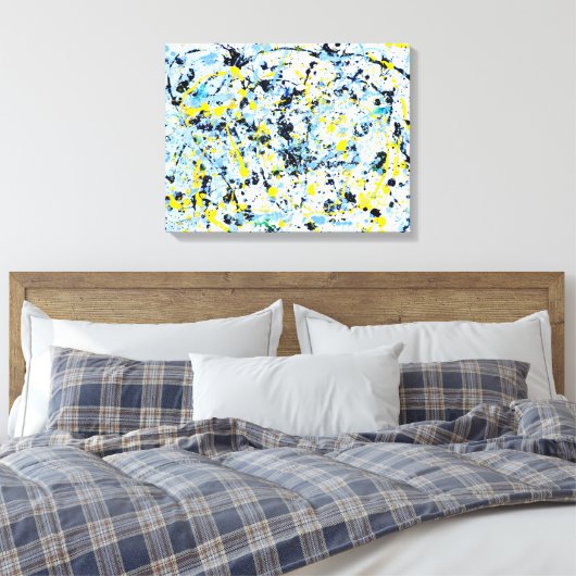 Abstract in blauw, geel en zwart canvas afdruk (Insitu (Slaapkamer))