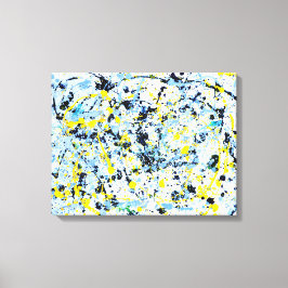 Abstract in blauw, geel en zwart canvas afdruk