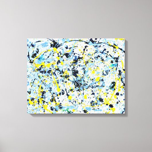 Abstract in blauw, geel en zwart canvas afdruk (Voorkant)