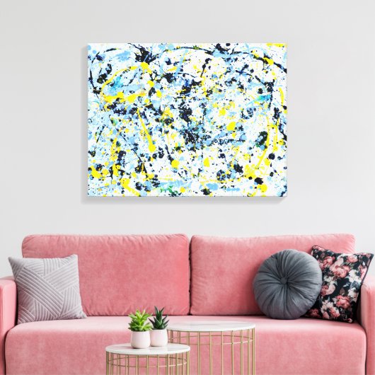 Abstract in blauw, geel en zwart canvas afdruk (Insitu (Woonkamer))