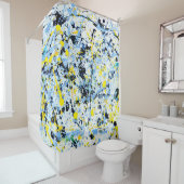 Abstract in blauw, geel en zwart douchegordijn (In situ)