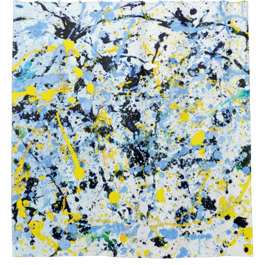 Abstract in blauw, geel en zwart douchegordijn (Voorkant)