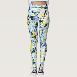 Abstract in blauw, geel en zwart leggings