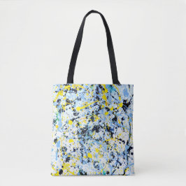 Abstract in blauw, geel en zwart tote bag