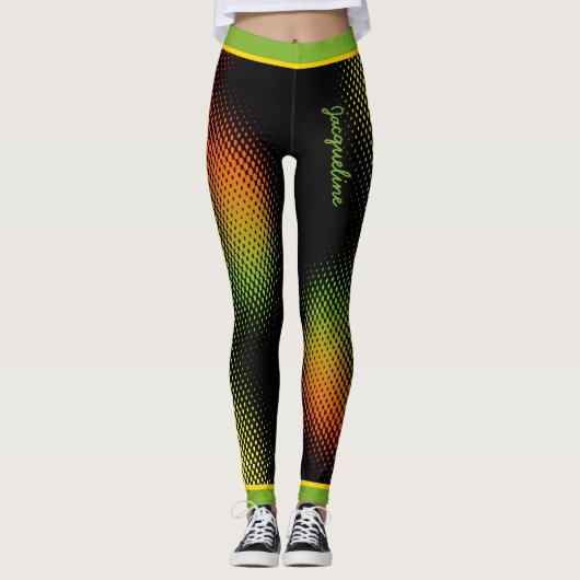 Abstract in Caribische kleuren met naam op BLACK Leggings (Voorkant)