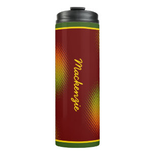 Abstract in Caribische kleuren met naam op DARK RE Thermosbeker