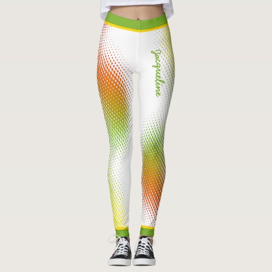 Abstract in Caribische kleuren met naam op WHITE Leggings (Voorkant)