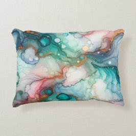 Abstract in Pink, Teal, Blue, and Gold Accent Kussen