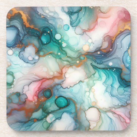 Abstract in Pink, Teal, Blue, and Gold Bier Onderzetter (Voorkant)