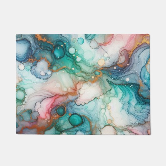 Abstract in Pink, Teal, Blue, and Gold Deurmat (Voorkant)