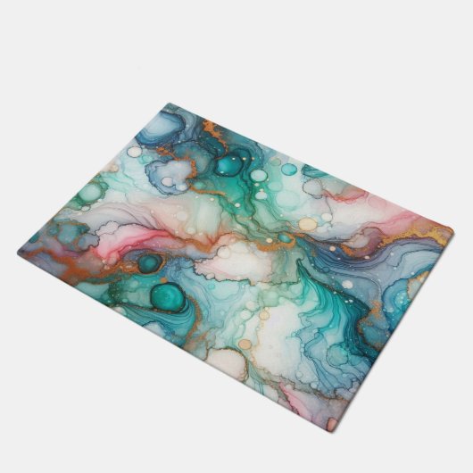 Abstract in Pink, Teal, Blue, and Gold Deurmat (Schuin)