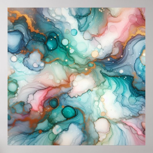 Abstract in Pink, Teal, Blue, and Gold Poster (Voorkant)