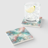 Abstract in Pink, Teal, Blue, and Gold Stenen Onderzetter (Zijkant)