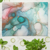 Abstract in Pink, Teal, Blue, and Gold Theedoek (Gevouwen)