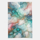 Abstract in Pink, Teal, Blue, and Gold Theedoek (Verticaal)