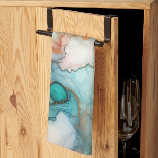 Abstract in Pink, Teal, Blue, and Gold Theedoek (Derde Gevouwen)