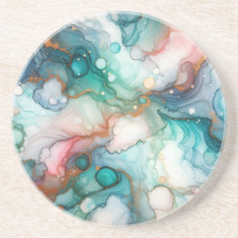 Abstract in Pink, Teal, Blue, and Gold Zandsteen Onderzetter