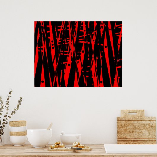 Abstract in rood en zwart poster (Keuken)