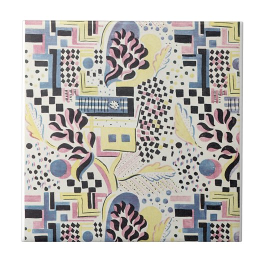 Abstract in roze en blauw tegeltje (Voorkant)