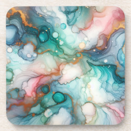 Abstract in roze, turkoois, blauw en goud bier onderzetter