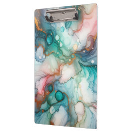 Abstract in roze, turkoois, blauw en goud klembord