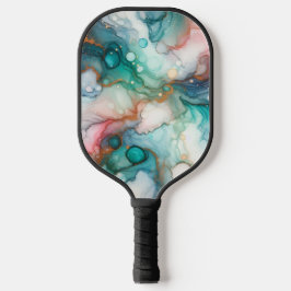 Abstract in roze, turkoois, blauw en goud pickleball paddle