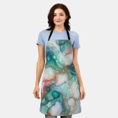 Abstract in roze, turkoois, blauw en goud schort (Gedragen)