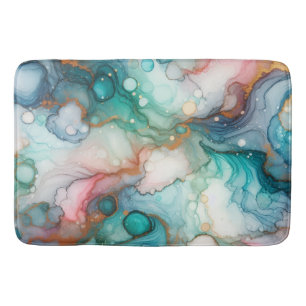 Abstract in roze, turquoise, blauw en goud badmat