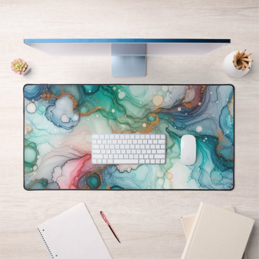 Abstract in roze, turquoise, blauw en goud bureaumat (Kantoor 1)