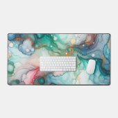 Abstract in roze, turquoise, blauw en goud bureaumat (Keyboard & Muis)