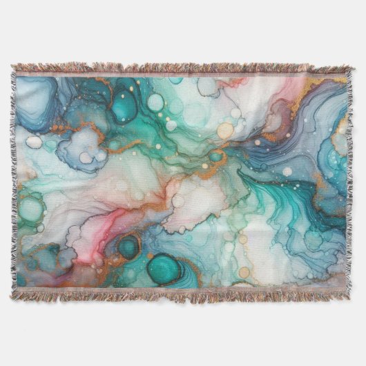 Abstract in roze, turquoise, blauw en goud deken (Voorkant)