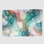 Abstract in roze, turquoise, blauw en goud golfhanddoek (Horizontaal)