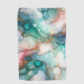 Abstract in roze, turquoise, blauw en goud golfhanddoek (Voorkant)