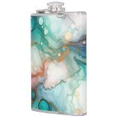 Abstract in roze, turquoise, blauw en goud heupfles (Links)